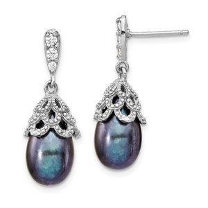 925 Sterling Silver Black or White Teardrop FWC Pearl & CZ Dangle Drop Earrings